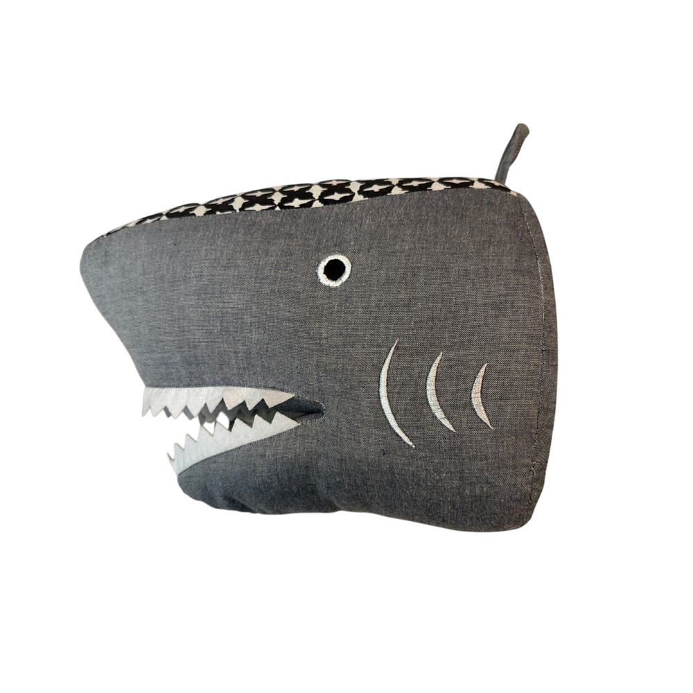 Shark Head Wall Hang Decor Plush Kids Room Coastal Ocean Theme Nursery